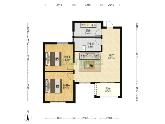 育红新景园 2室1厅1卫 86平方