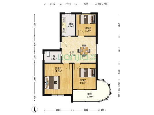 宁水小区 3室1厅1卫 71平方