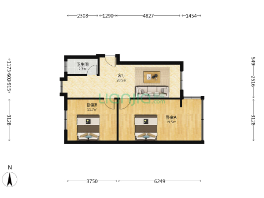 双林中横路51号院 2室1厅1卫 56平方