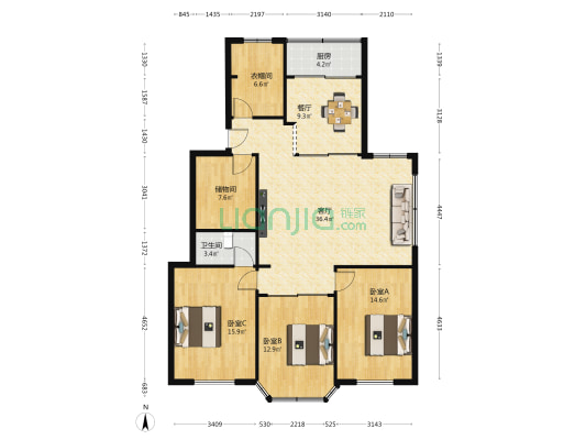 三元巷 3室2厅1卫 135平方