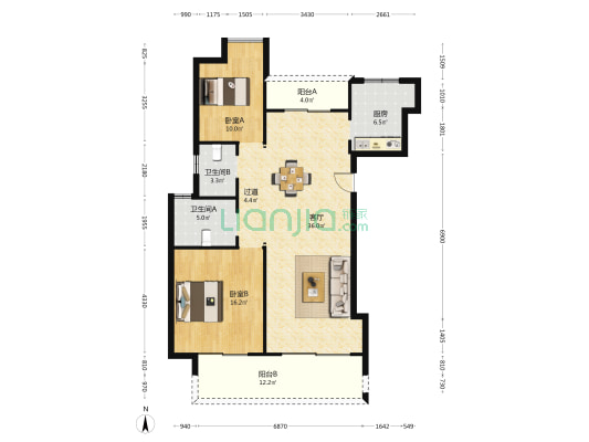 梅園 2室1厅2卫 114平方