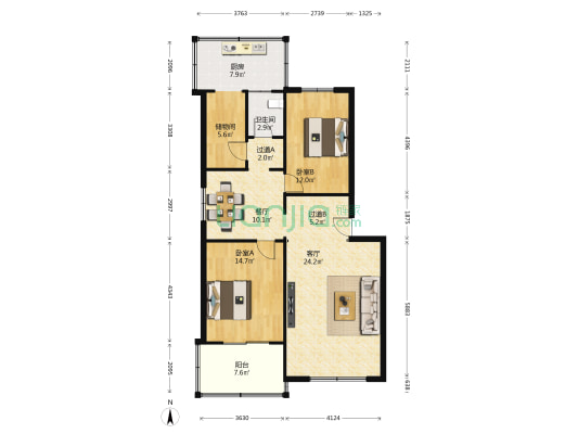 中电四宿舍 2室2厅1卫 103平方