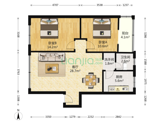 锦江油泵厂生活区 2室1厅2卫 80平方