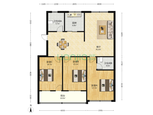 马鞍新村 3室1厅2卫 127平方