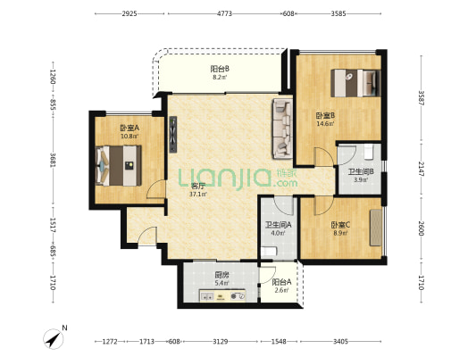 颐城栖湾里 3室1厅2卫 122平方