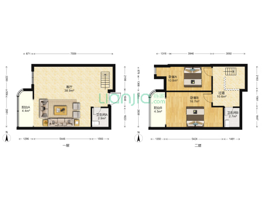 江山大厦 2室1厅2卫 74平方