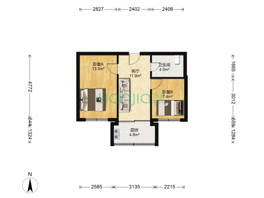 溪铖水岸 2室1厅1卫 57平方