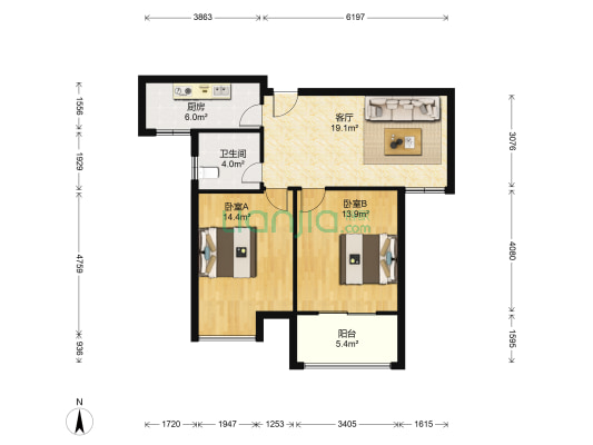 宜业苑 2室1厅1卫 85平方