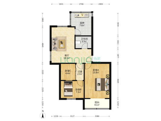 陕西日报家属院 3室1厅1卫 78平方