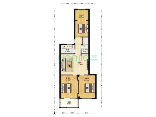 中利花园 3室1厅1卫 86平方