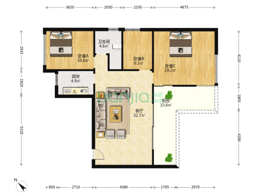 花都颐和山庄A区 3室1厅1卫 113平方