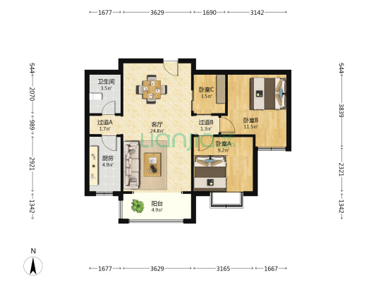 秀月佳苑 3室1厅1卫 95平方