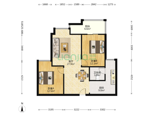 宝岛花苑 2室1厅1卫 76平方