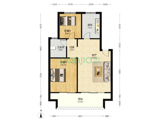 金旅南璟台 2室1厅1卫 106平方
