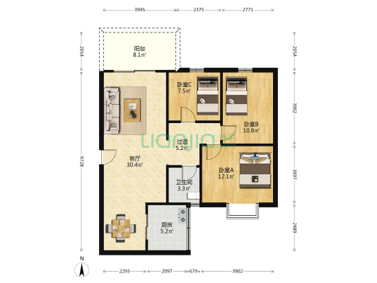 园岭社区 3室1厅1卫 89平方