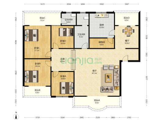 万丰路 4室2厅2卫 192平方
