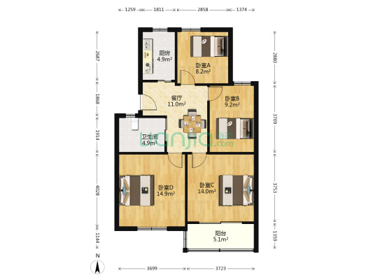 马陆街228弄 4室1厅1卫 89平方