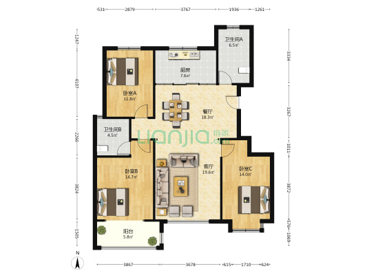 国际花园(方山路) 3室2厅2卫 133平方