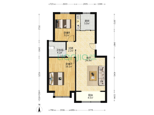 泰和家园 2室1厅1卫 83平方
