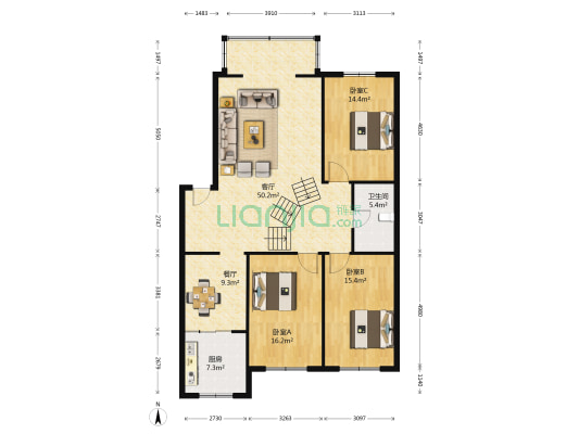安检法小区 3室2厅1卫 144平方