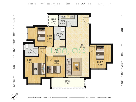 中国摩五期檀香佳苑 4室1厅2卫 110平方