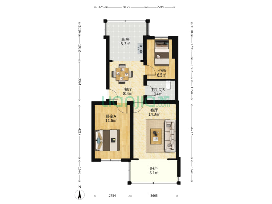 福山医院南山家属楼 2室2厅1卫 71平方
