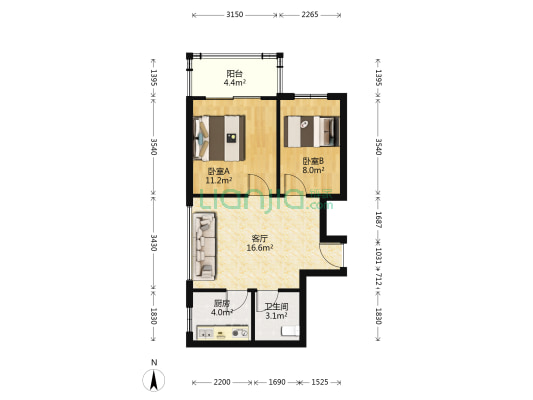 星河明苑 2室1厅1卫 65平方