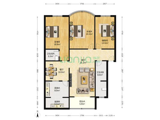 状元街89号 2室2厅2卫 141平方