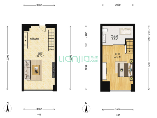 海峡现代城 1室1厅1卫 48平方