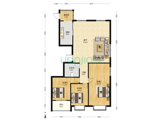 龙湖御景 3室1厅1卫 153平方