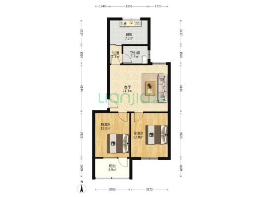 大桥小区 2室1厅1卫 87平方
