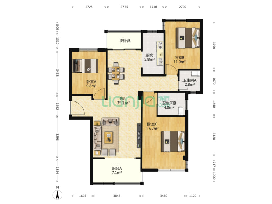 明发·国际新城（西区） 3室1厅2卫 120平方