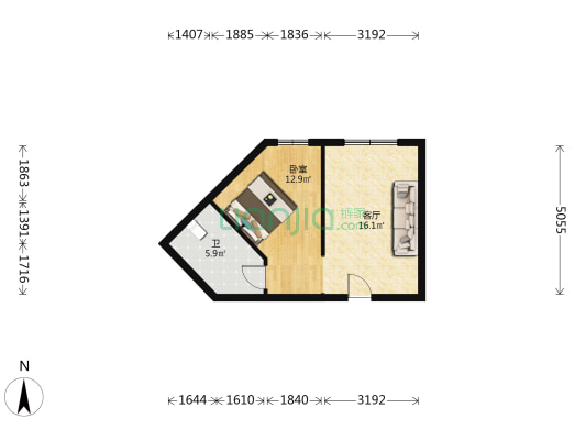华闻大厦 1室1厅1卫 50平方