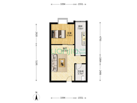 敬业大厦 1室1厅1卫 60平方
