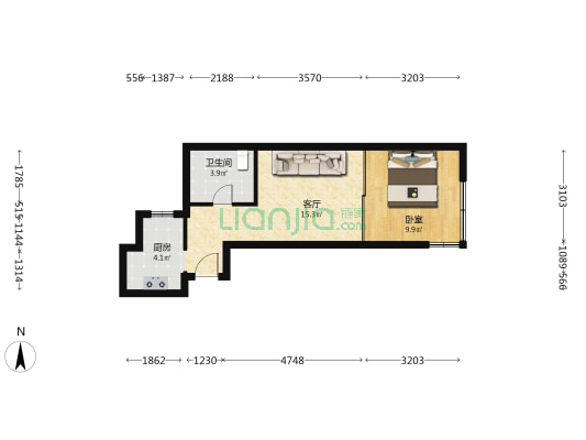南华中环广场 1室1厅1卫 52平方
