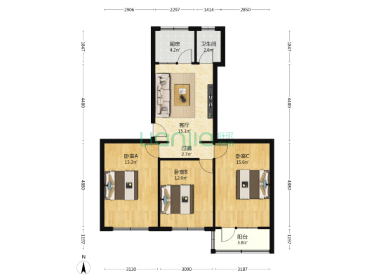 龙华小区 3室1厅1卫 88平方