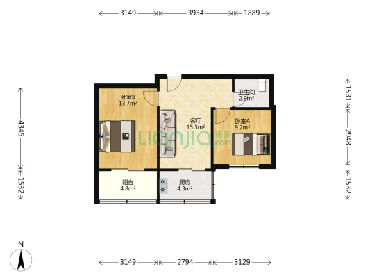 青楼社区 2室1厅1卫 66平方