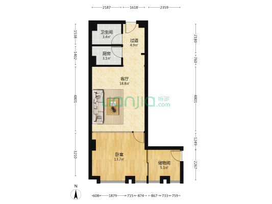 飞云·公寓 1室1厅1卫 74平方