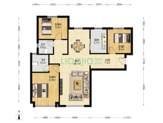 万科璞悦臻园 3室1厅2卫 117平方