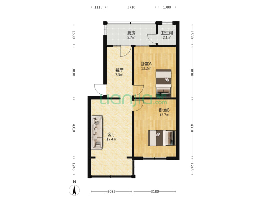 中北集团宿舍楼 2室2厅1卫 61平方
