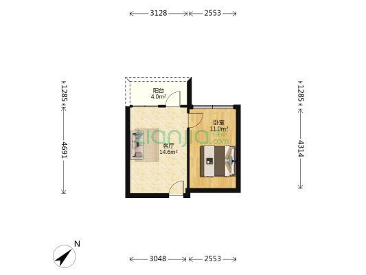 鹤洞路 1室1厅0卫 45平方