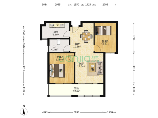 盛世珑门 2室2厅1卫 84平方