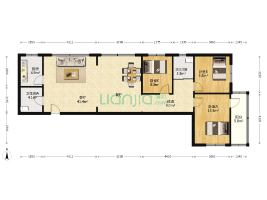浦口路8号小区 3室1厅2卫 140平方