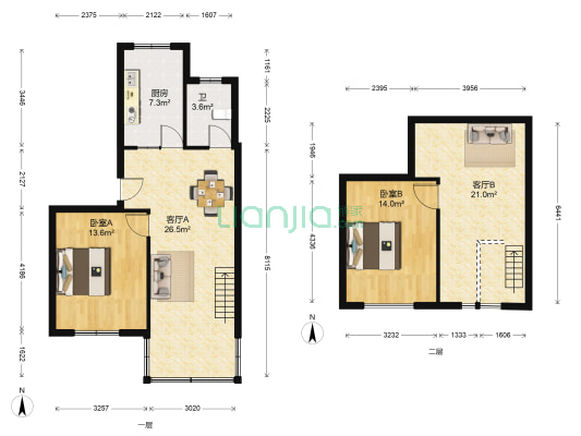 华康新村 2室2厅1卫 104平方