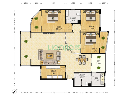 邮政局家属院 3室1厅2卫 182平方