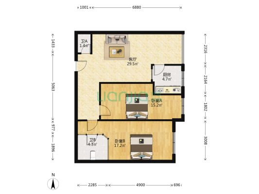 陆都嘉邸 2室1厅2卫 97平方