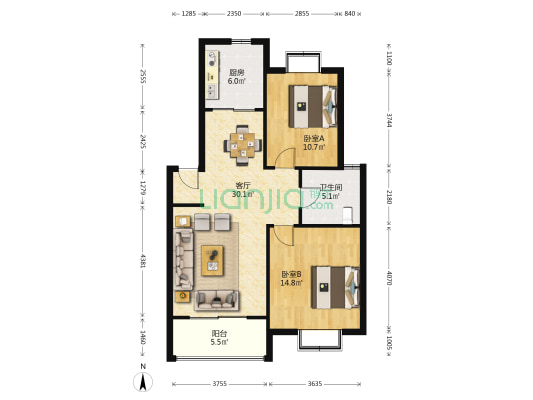 采香二村 2室1厅1卫 86平方