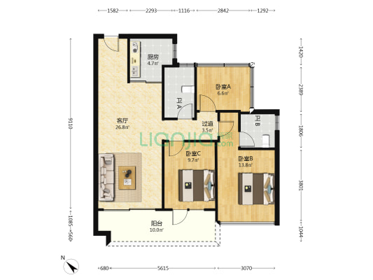 碧桂园盛世名门 3室1厅2卫 96平方