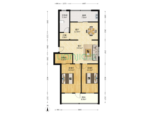 无影山路31号 2室2厅1卫 106平方