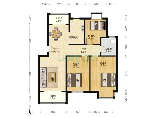 龙翔御庭 3室1厅1卫 125平方